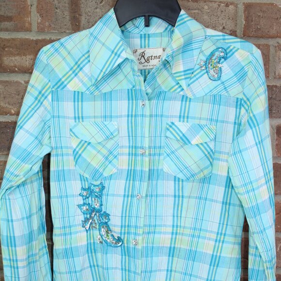 Ratna Shirt Womens M Medium Plaid Rhinestone Buttons Long Sleeve Embroidered - Picture 1 of 7